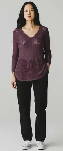 Soho New York Jeans Purple Crochet Knit Long Sleeve V Neck Tunic Top Size M