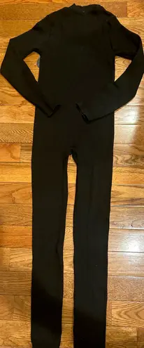 PINK DOT NWT BLACK Ribbed Seamless playsuit/catsuit zip up front long sleeves L Size L