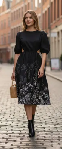 NEW INC INTERNATIONAL CONCEPTS Linna Garden Cutout Printed Dress Black Size L