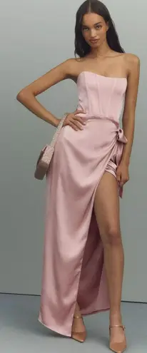 NEW V. Chapman Dress June Rose Pink Satin Strapless Corset Maxi Gown Size 12