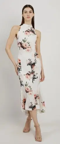 Karen Millen NWT Satin Crepe Peony Waterfall Hem High Neck Dress Size 8