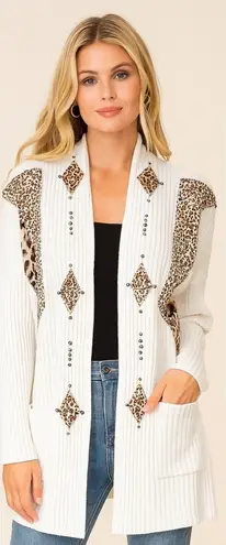 Vintage Focus USA Leopard Applique Cardigan OS Open Front Statement Maximalism Brown Size undefined