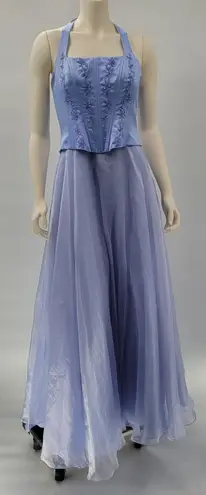 Michelangelo Gown Womens 6 Blue Beaded Whimsical Fairy Corset Halter Prom Dress