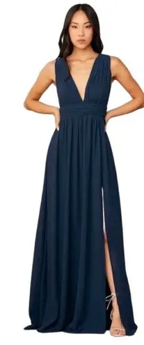 Lulus Heavenly Hues Maxi Dress Gown Deep V Modest Leg Slit Navy Blue Small Prom