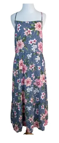 Hiatus Dress Womens XL Blue Pink Floral Midi Strappy Open Back Casual Summer