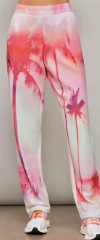 Carbon38 Palm Print Tropical Sweatshirt & Jogger Lounge Set Small Shirt XS Pants Pink