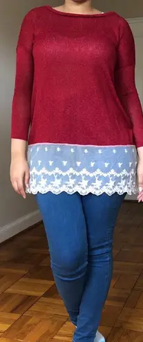 Lace Tunic Oversized Sweater Red Size L