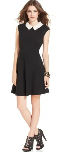Jessica Howard Black A Frame Short Dress With Pearl Beaded Collar