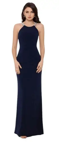 Betsy and Adam $240 Formal Evening Gown Size 4 Blue Beaded Dress Wedding Party