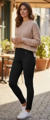 Betabrand Women's Black Moto Leggings exposed silver zippers size small petite