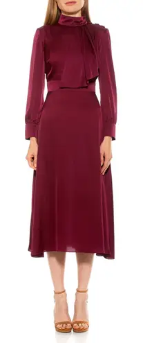 Alexia Admor NWT Brooklyn Mock Neck Satin Midi Dress in Cranberry Size 12