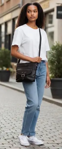 Jaclyn Smith Dark Brown Faux Leather Crossbody Bag Flap Buckle Pocket