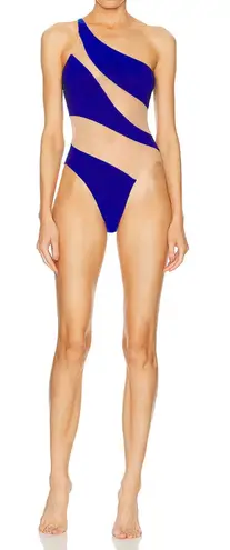 Norma Kamali One Shoulder One Piece Swimsuit Royal Blue Mesh Cutout XL