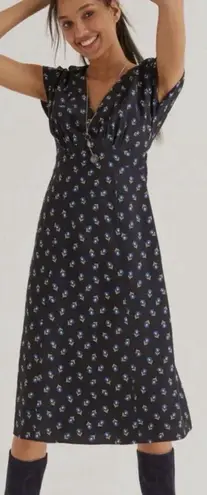 Women’s Boden 8R Floral Empyre Waist Midi Dress Medium Short Sleeve V