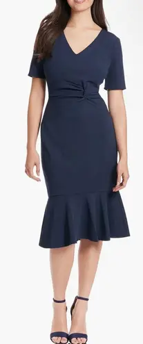 London Times NEW Petites Sheath Dress Womens 6P Blue Knot Front Career Cocktail