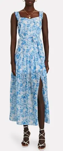 Intermix Jude Floral Print Midi Dress White Blue Cotton Silk Size 14