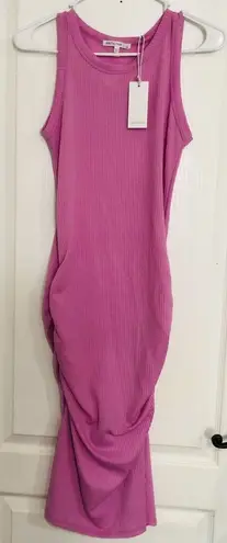 Antistar Women's Midi Dress Sleeveless Ruched Side Ribbed Crew Neck Pink Medium