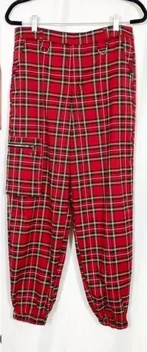 Hot Topic  Red Plaid Jogger Cargo Pants Grunge Goth Punk Retro