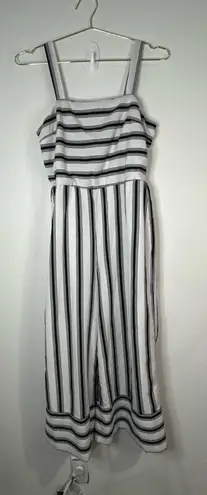 Midnight sky Black White Striped Wide Leg Jumpsuit Sleeveless Summer One Piece L