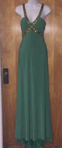 Green & Gold Beaded Riva Designs Ballgown Fancy Prom Dress Size 6