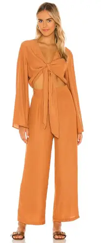 SNDYS Pluto Jumpsuit in Rust Orange Long Sleeve Tie Cut Out Size US 6