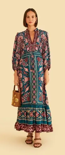 Farm Rio M Teal Pink Seashell Tapestry Lenzing™ Ecovero™ Viscose Maxi Dress NWT