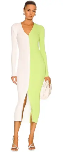STAUD - Shoko Sweater Dress Lime White Colorblock Midi Sz M