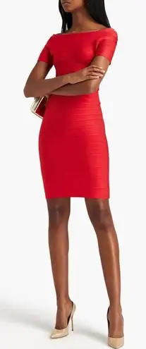 Herve Leger Hervé Léger Off Shoulder Tomato Red Bandage Dress $990 XL