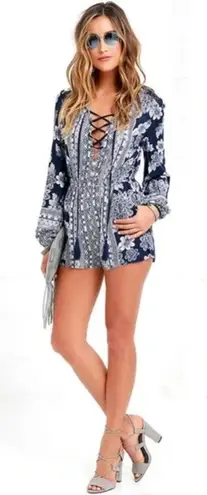 Lulu's Flower Power Play Navy Blue Print Romper