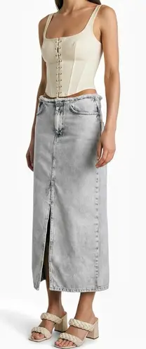 ALLSAINTS Honor Denim Frayed Maxi Skirt, Snow Grey, 12 (US)