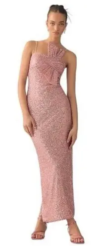 Mac Duggal IEENA for Sequined Faux Bow Column Gown Pink Sequin Size 6 NEW