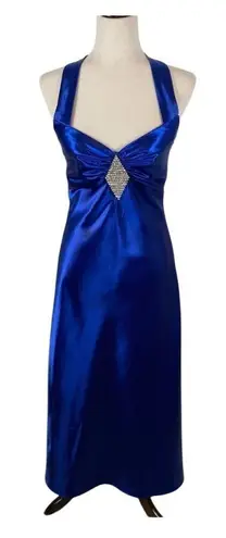 Gunne Sax Y2K Jessica McClintock Womens 5 blue satin halter maxi prom dress READ