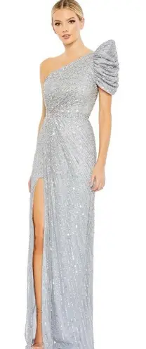 Mac Duggal 5622 Silver Sequin One-Shoulder Gown Evening Formal Dress Size 12