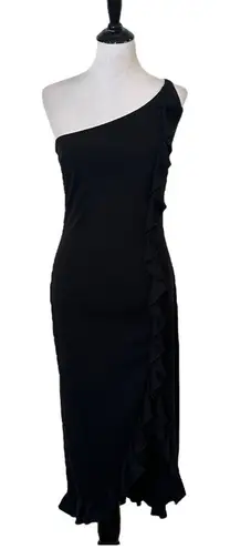 Gunne Sax Jessica McClintock Black Dress Size 7 Ruffles Split Feminine Chic y2k