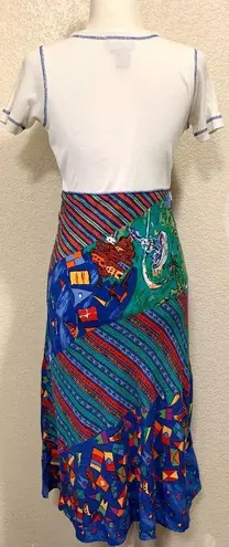 carole little Sport Petites Vintage 80s White Graphic Skirt Button Dress