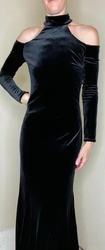 Jessica McClintock Black Velvet Long Sleeve Cut-Out Open Back Holiday Maxi Dress