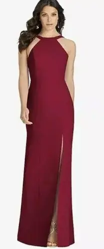 NWT Dessy Collection High Neck Backless Crepe Trumpet Gown in Burgundy 3039 Red Size 4