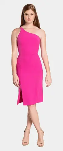 Dress the Population Pink Fuchsia Satin One Shoulder Cocktail Midi Dress