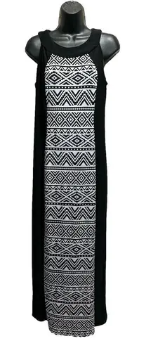 R & M Richards R & M Richard's Black/White Aztec Maxi Dress Scoop/Keyhole Sleeveless Size 10P