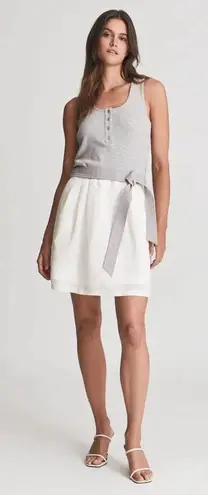 Reiss • Zeta Mini Dress grey white linen drop tie waist sleeveless colorblock