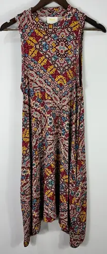 Maeve Sleeveless Dress Womens Small Red Boho Abstract Print Midi Festival Indie