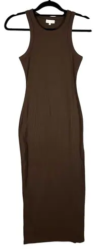 Meshki Dress Women's Small Brown Ribbed Knit Side Slit Bodycon Sleeveless