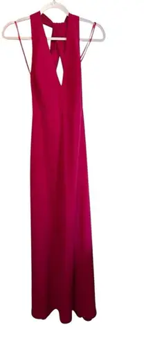 Jill Stuart JILL Plunge Deep V Cross Back Cut Out Maxi Dress Gown Gossip Pink 0