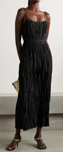 Ulla Johnson Orla Dress Midi Crushed Satin Plisse Size 6 Noir Black Crinkled