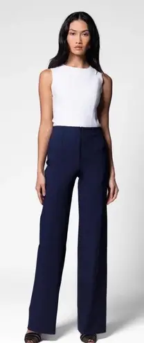 Maria Pinto Zadie Pants Womens 12 Navy Stretch Wide Leg Long Zip Front USA 30x35 Blue