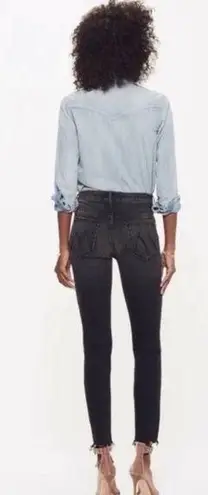 MOTHER HIGH WAISTED LOOKER ANKLE FRAY IN NIGHT HAWK FADED ACID WASHED LOOK Black Size 24