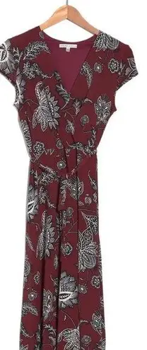 Sandra Darren Maroon Burgundy Red Floral Print V Neck Wrap Dress Small NWT