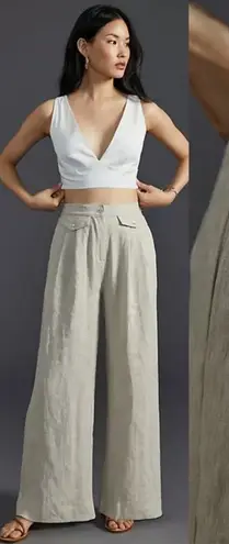 SOVERE | Instance Linen Straight Leg High Waisted Trousers Pants Natural S