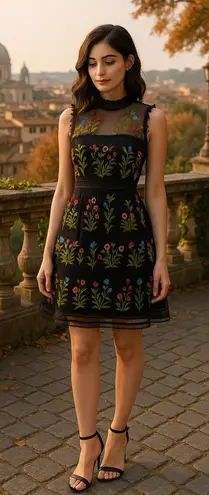 Lucy Paris Gabby Floral Embellished Embroidered Mesh Dress Size Small