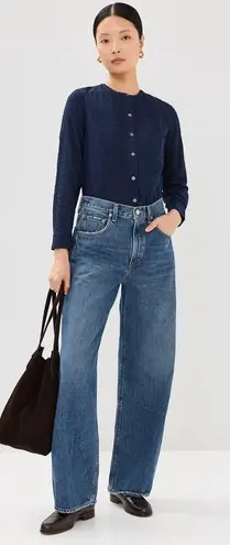 Clare V Womens Le Tux Swiss Dots Pintuck Bib Blouse Blue Sz XS NWT Preppy